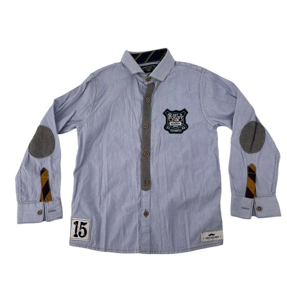 Next Happy Little Chappy Rugby Shirt Button Up Boys Size 4 - 5 Years Blue Preppy
